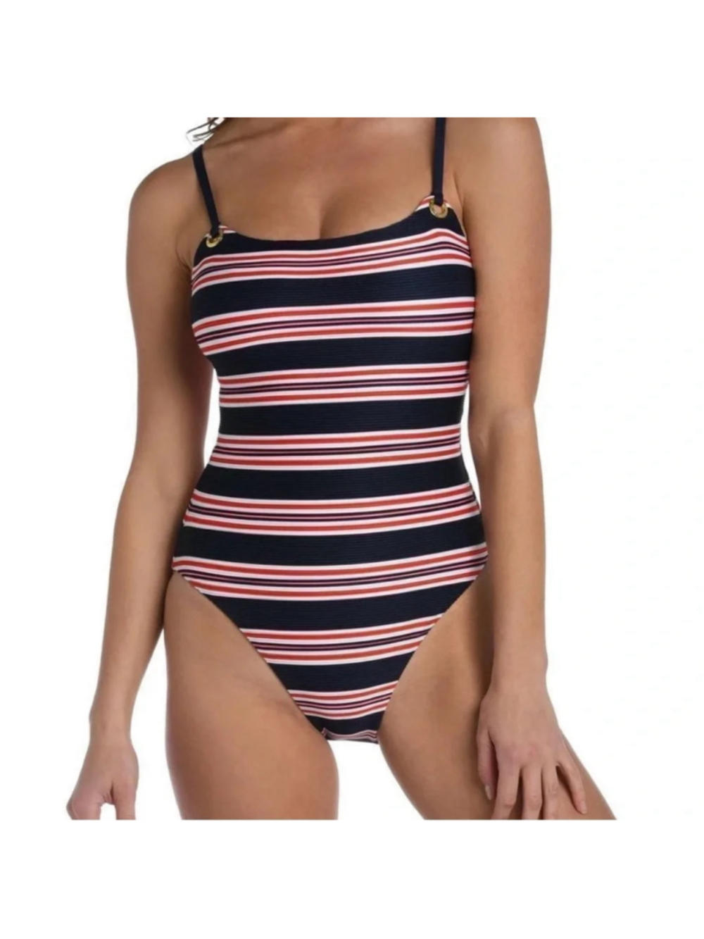 ✨La Blanca Red, White & Blue Striped Swimsuit – Style LB3ZC24 – Indigo – Size 16